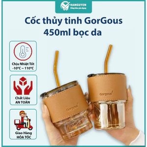 Cốc thủy tinh GorGous 450ml bọc da có nắp và ống hút - pha sữa, cafe sang chảnh chống bỏng
