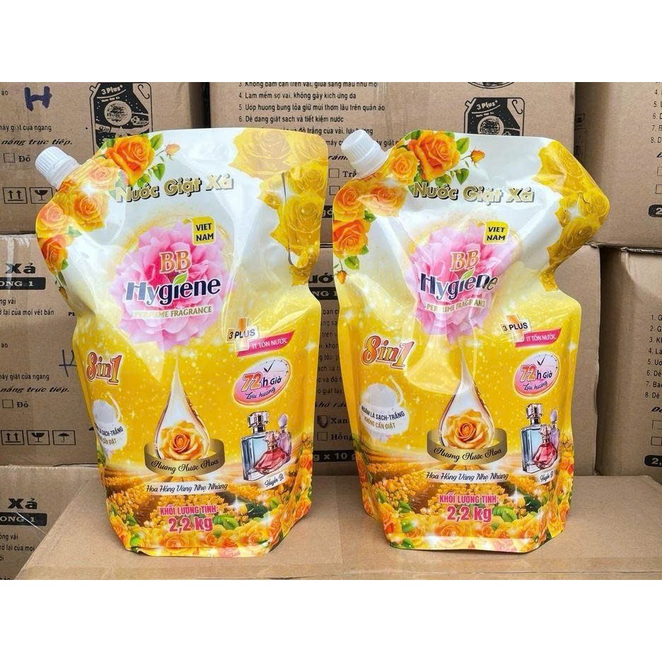 (COMBO 2 TÚI) Nước giặt đậm đặc HyGienB Plus giặt sạch quần áo thơm hương nước hoa - Túi 2.2 Kg.!