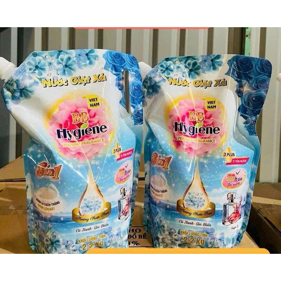 (COMBO 2 TÚI) Nước giặt đậm đặc HyGienB Plus giặt sạch quần áo thơm hương nước hoa - Túi 2.2 Kg.!