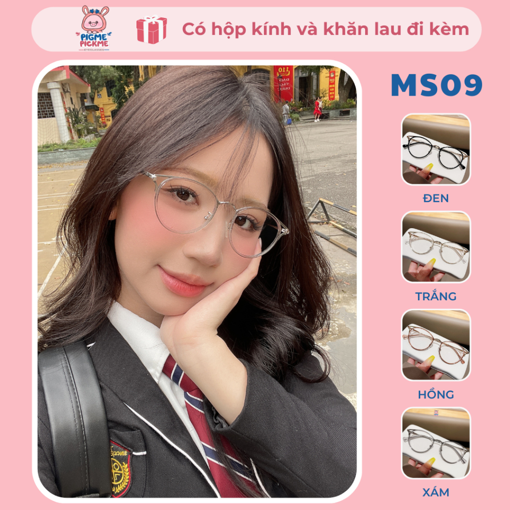 Gọng kính cận nữ mắt tròn chất liệu nhựa lõi kim loại xinh xắn, dễ đeo MS09