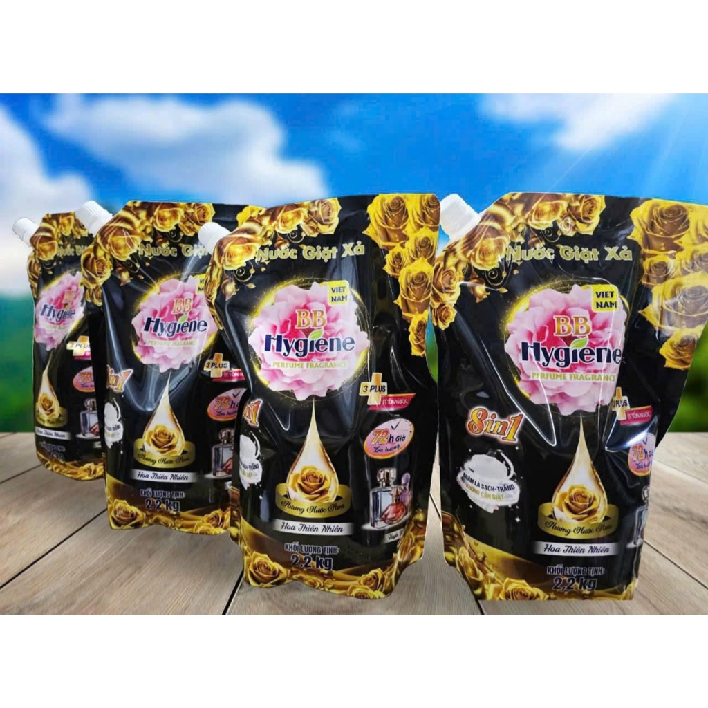 (COMBO 2 TÚI) Nước giặt đậm đặc HyGienB Plus giặt sạch quần áo thơm hương nước hoa - Túi 2.2 Kg.!