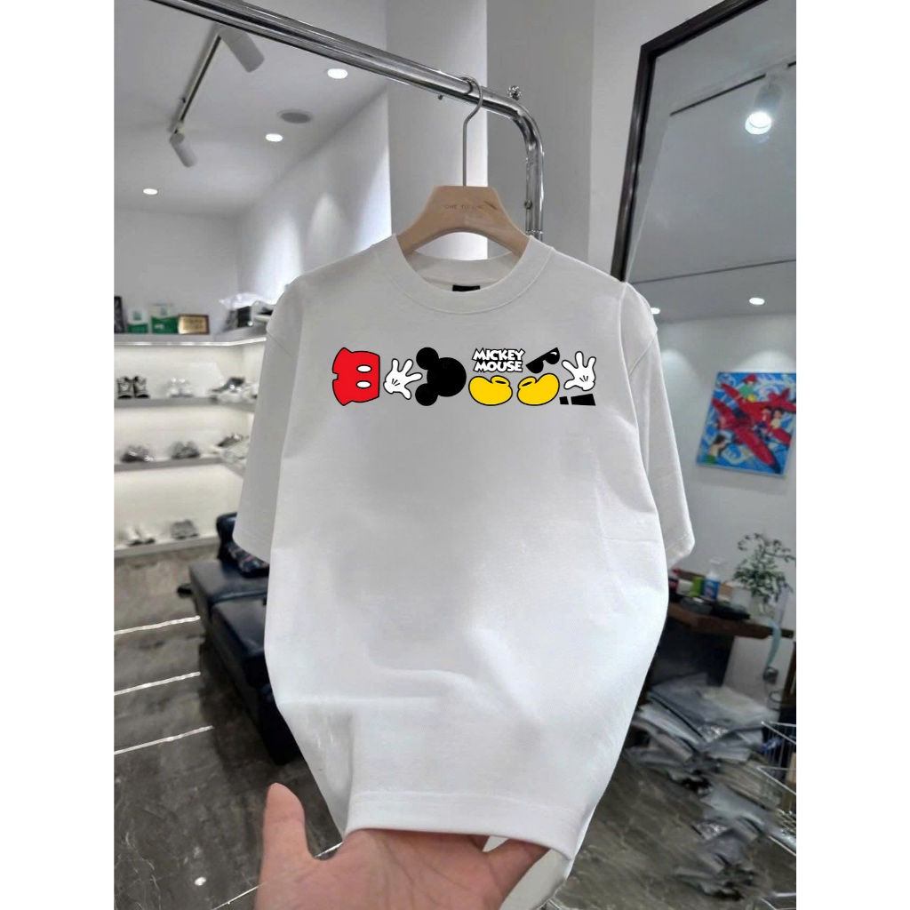 Áo thun in hình các bộ phận Mickey Phong Cách Streetwear Vải Cotton