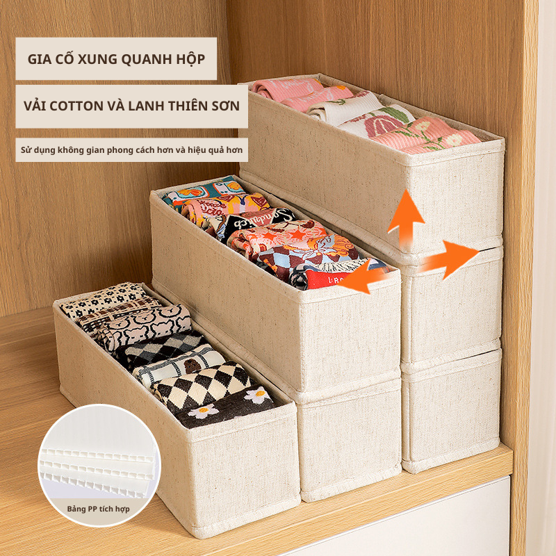 Hộp đựng đồ lót tất vớ, vải cotton và lanh Thiên Sơn, khung bảng nhựa PP, giặt được, KT 33.5*10*10cm Akii Home TD107