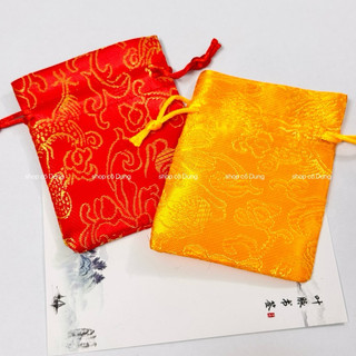 Túi Gấm Đỏ Vàng Thêu Rồng Phượng đựng đồ trang sức, phong thủy, quà tặng đẹp mắt trang trọng