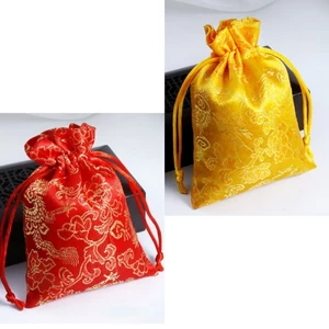 Túi gấm đỏ may mắn Long Phụng ( rồng phượng ) , túi gấm vàng 7 x 9 cm