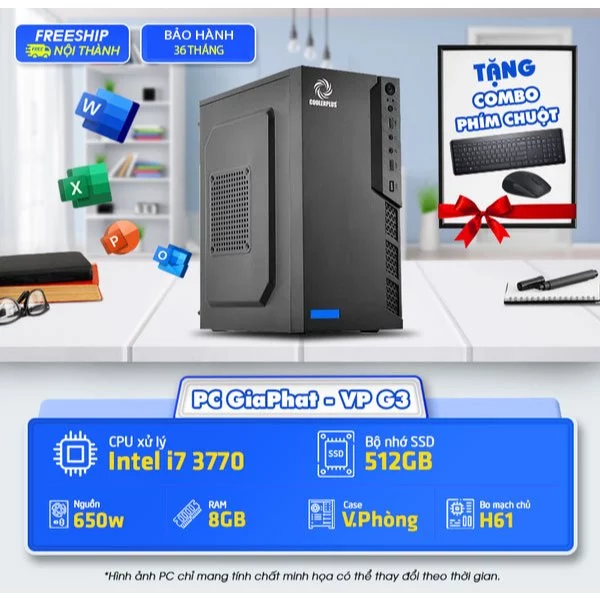 Máy Tính Văn Phòng Core i7 3770, 512G SSD, 8G RAM