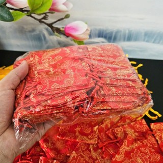 Túi gấm đỏ , túi gấm vàng phong thủy tài lộc rồng phượng và chữ Phúc Lộc may mắn cát tường