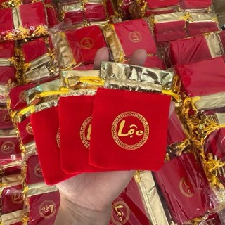 Túi Chữ Lộc , Túi Chữ Phúc nhung đỏ có dây rút , 7 x 9 cm , đựng trang sức , đồ phong thủy nhỏ gọn