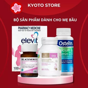BỘ TỨ VITAMIN ÚC DÀNH CHO BÀ BẦU (Elevit bầu, Canxi Ostelin bầu, DHA bioisland bầu, Sắt blackmores bầu) date mới