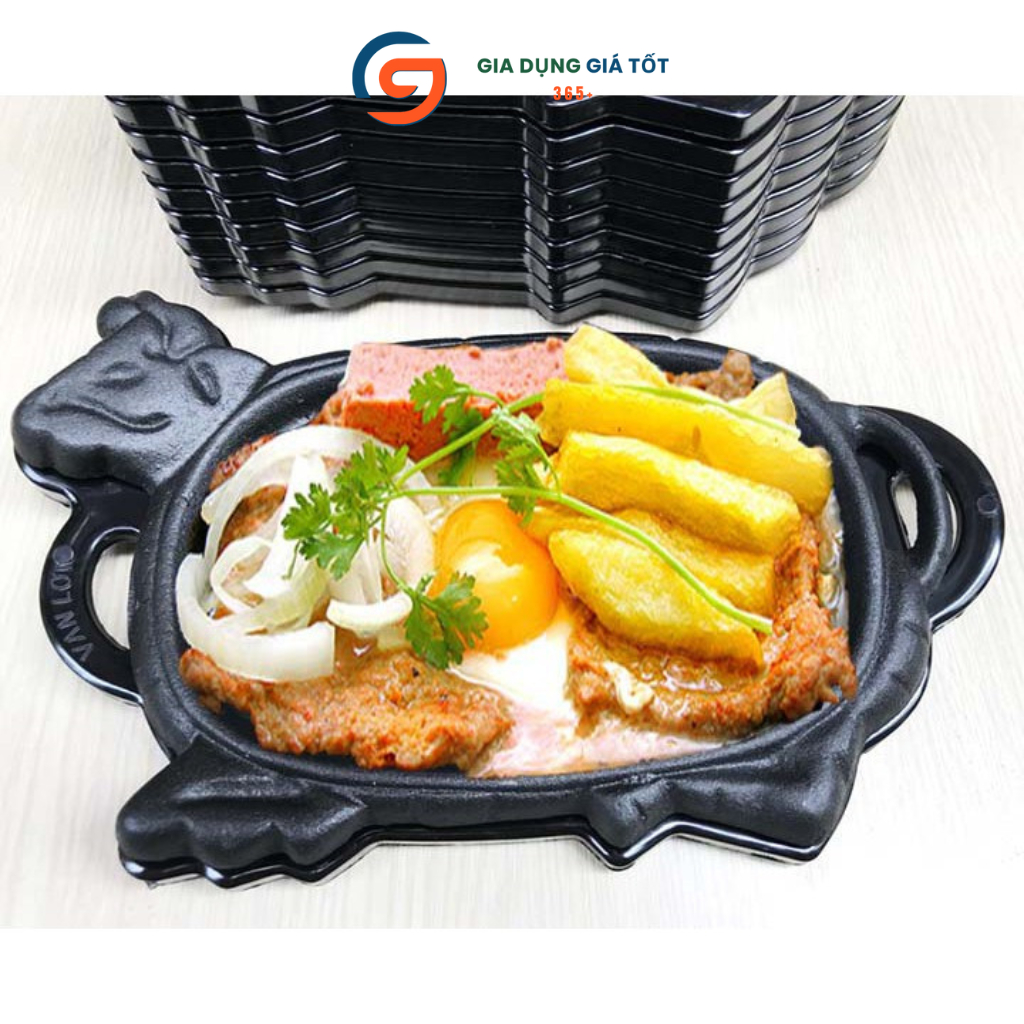 Chảo gang bò né hình đầu bò tặng kèm đế gỗ, chảo nướng bò bít tết giữ nhiệt tốt