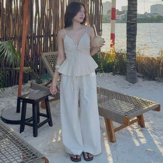 LINEN PANTS | Quần dài linen ống rộng lưng chun đơn giản, hack dáng, dễ mặc | ByMintt