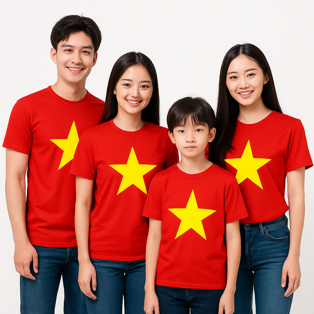 Áo thun cờ đỏ sao vàng VIỆT NAM trẻ em và người lớn tay ngắn hàng xưởng sỉ tiêu chuẩn cổ tròn VNO106