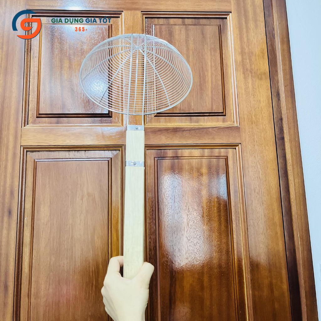 Vợt chiên inox cán gỗ- vợt vớt đồ chiên, ráo dầu, dụng cụ nhà bếp tiện lợi