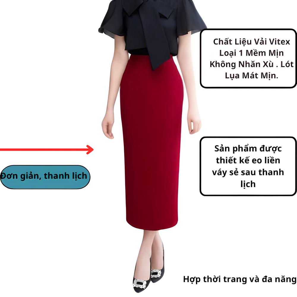 Chân Váy Bút Chì Cạp Liền 85cm-95cm SHOPNGOCTRANG19 Chất Liệu Vitex 2 lớp.