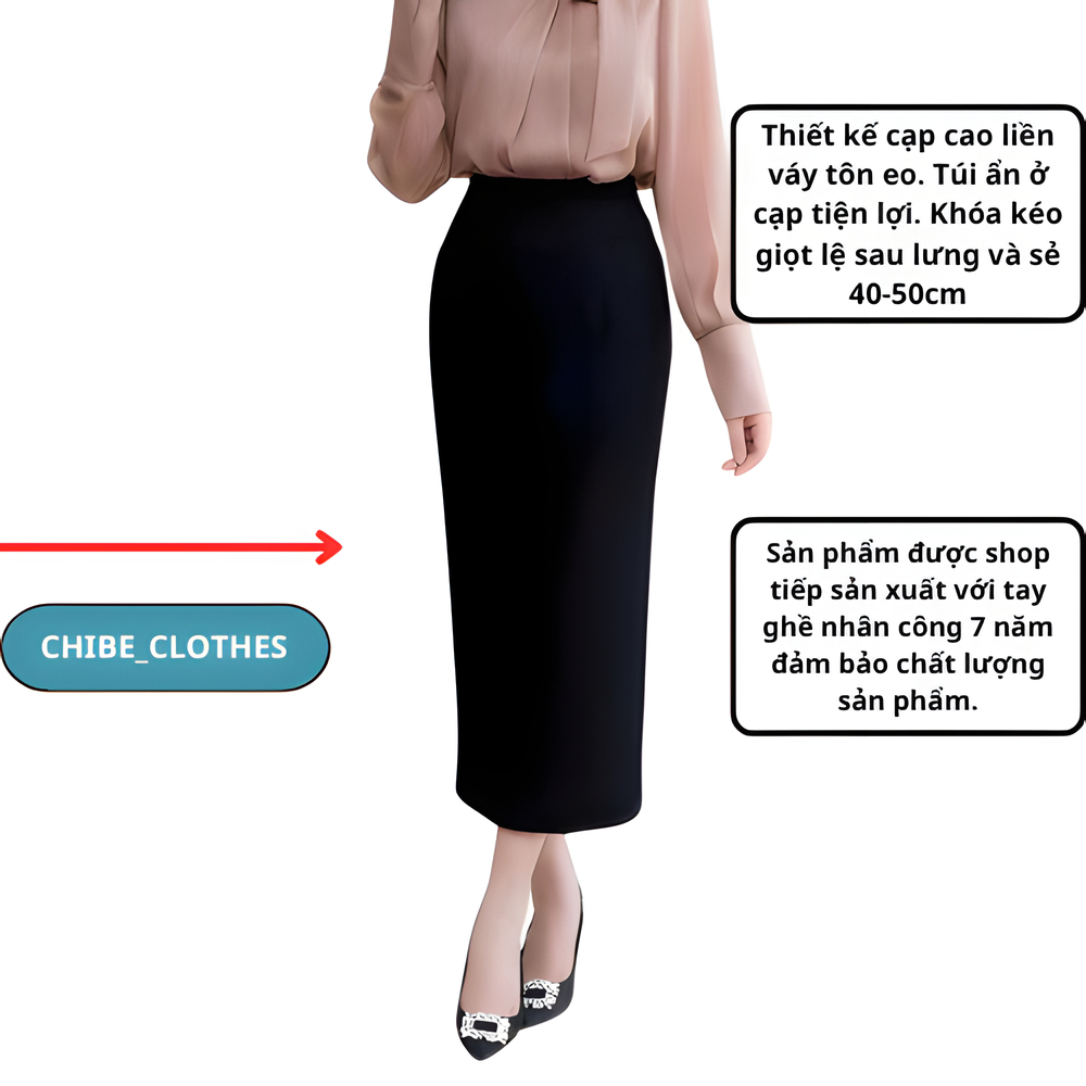 Chân Váy Bút Chì Cạp Liền 85cm-95cm SHOPNGOCTRANG19 Chất Liệu Vitex 2 lớp.