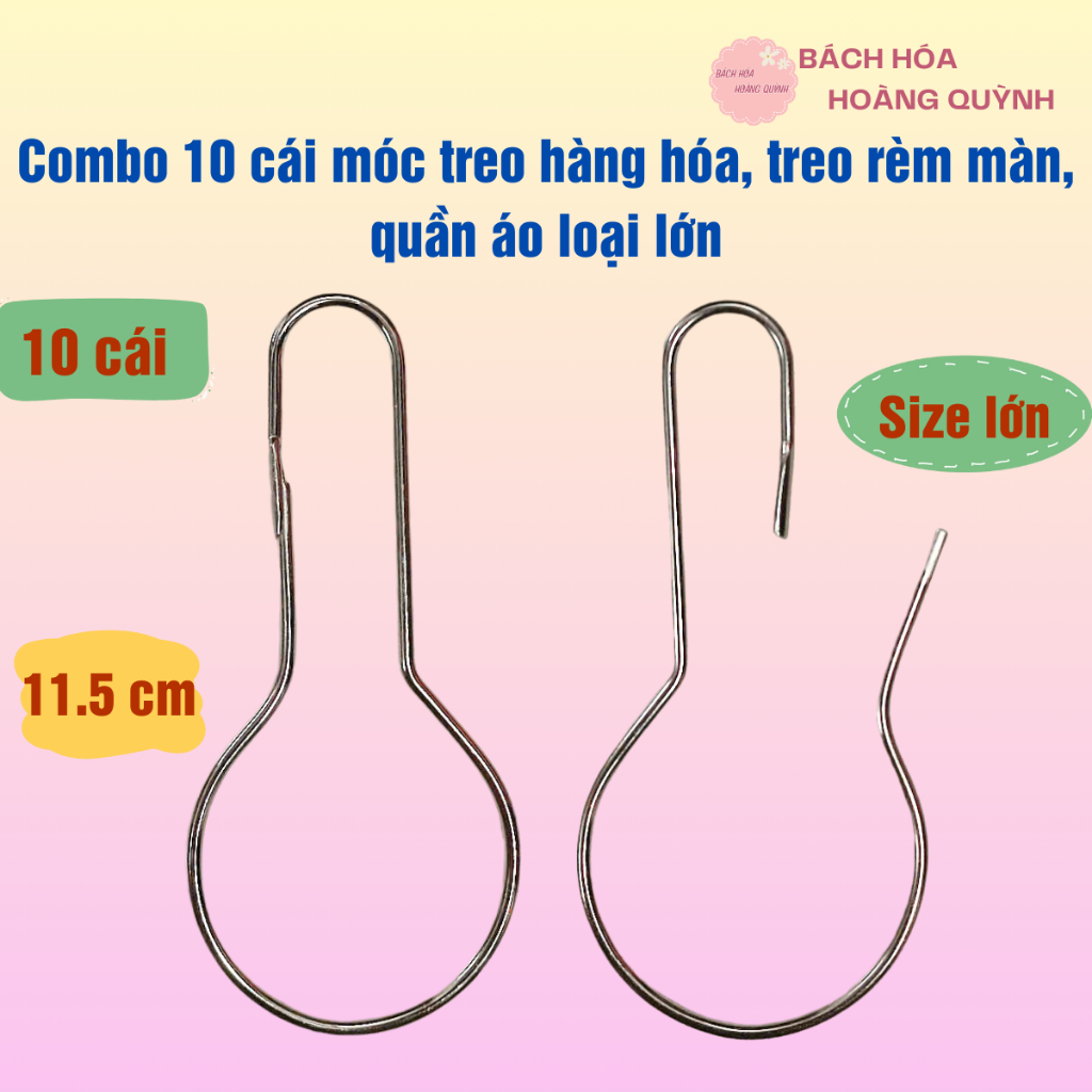 Combo 10 cái móc treo rèm size lớn, quần áo, hàng hóa , móc khoen lớn ...