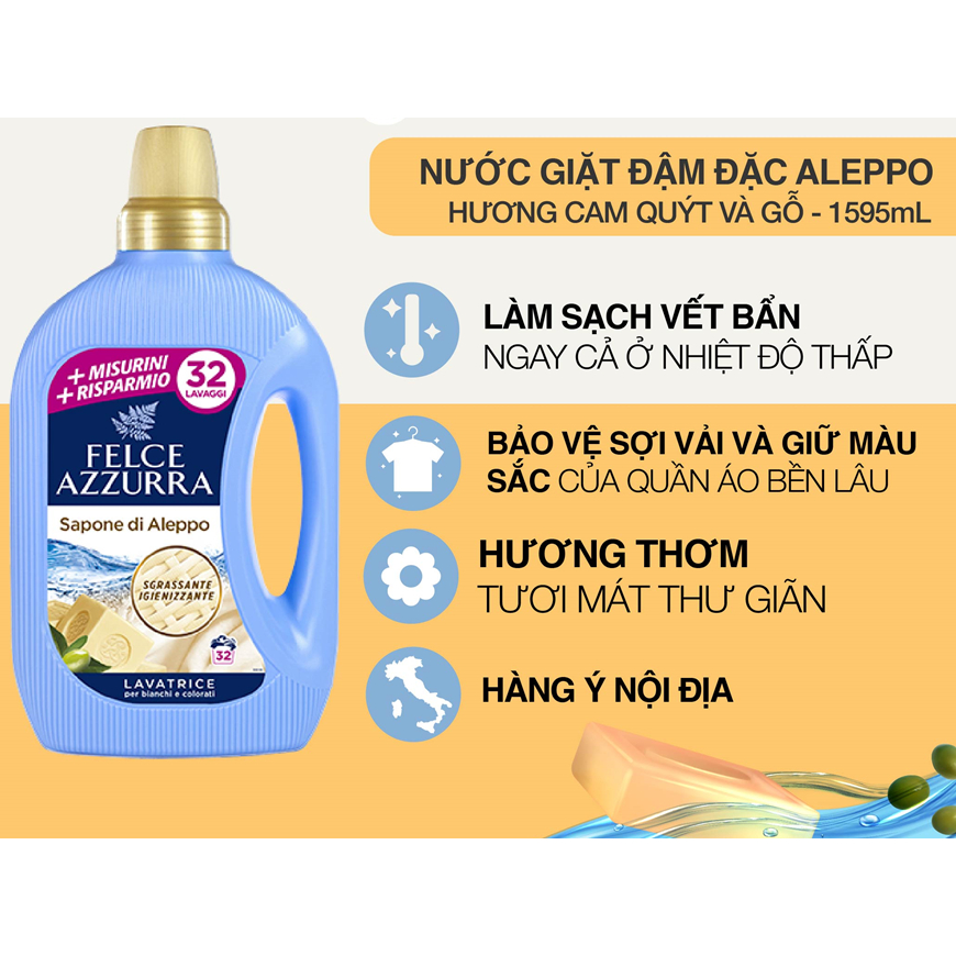 Nước giặt đậm đặc hương nước hoa cao cấp Felce Azzura - 1595 ml - NK Ý