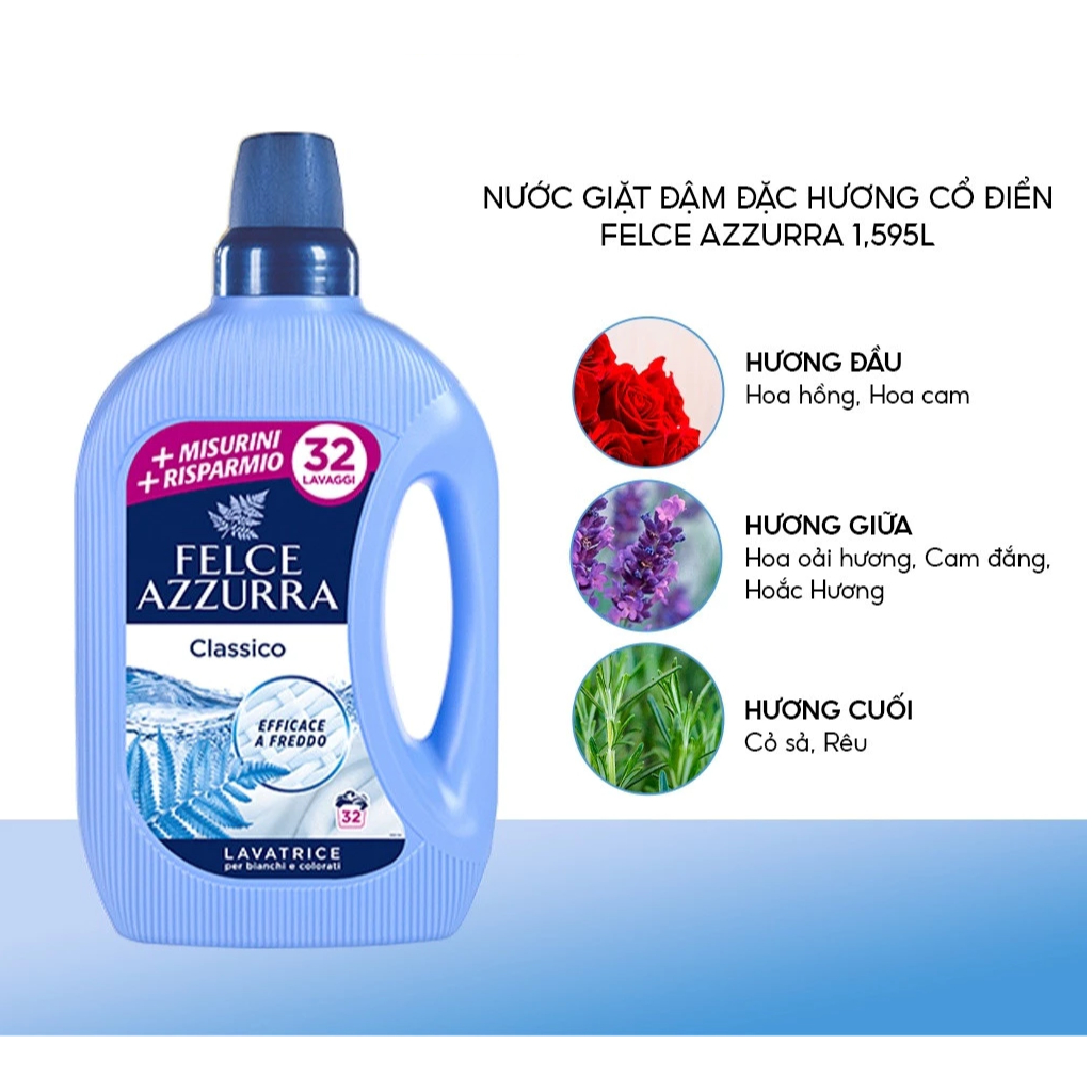 Nước giặt đậm đặc hương nước hoa cao cấp Felce Azzura - 1595 ml - NK Ý