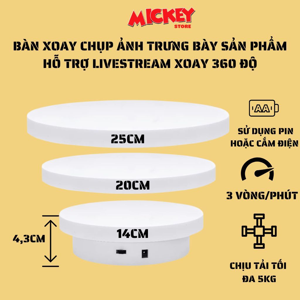 Bàn xoay livestream hỗ trợ trưng bày , chụp ảnh sản phẩm - Bàn xoay 360 độ dùng pin hoặc cắm điện