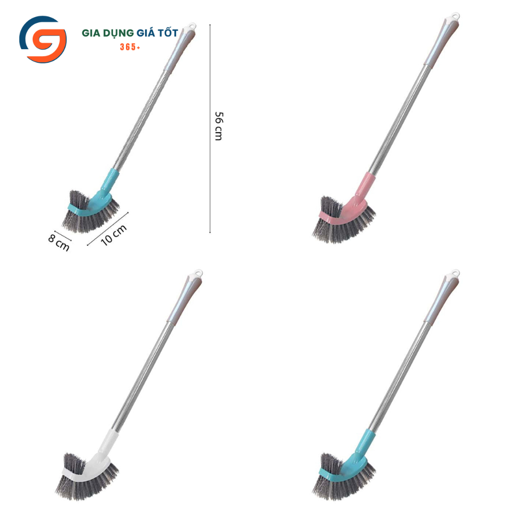 Cọ toilet 2 mặt gập góc có cán dài  - cây chà bồn cầu nhà vệ sinh, bàn chải cọ toilet lông cứng