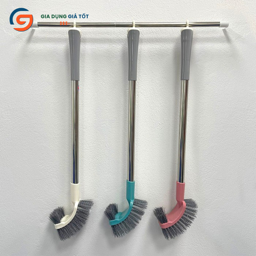 Cọ toilet 2 mặt gập góc có cán dài  - cây chà bồn cầu nhà vệ sinh, bàn chải cọ toilet lông cứng