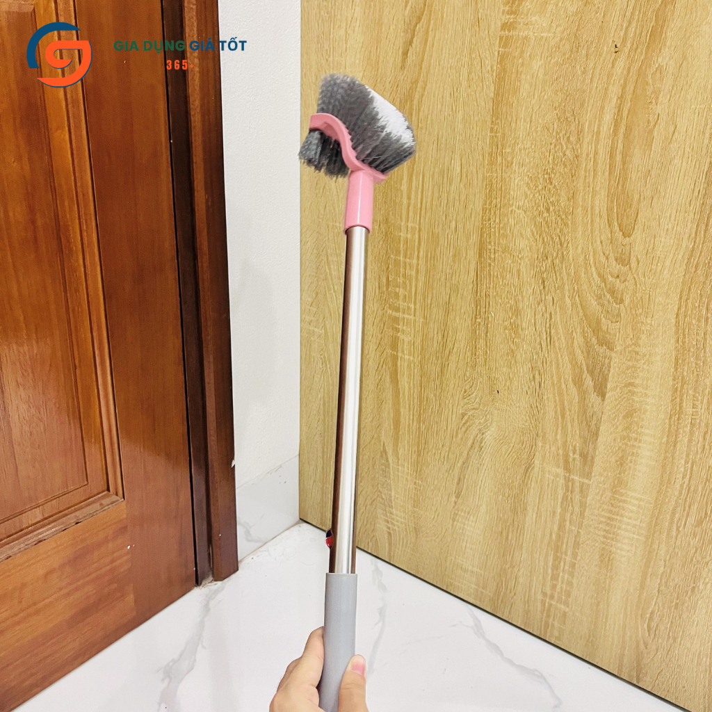 Cọ toilet 2 mặt gập góc có cán dài  - cây chà bồn cầu nhà vệ sinh, bàn chải cọ toilet lông cứng