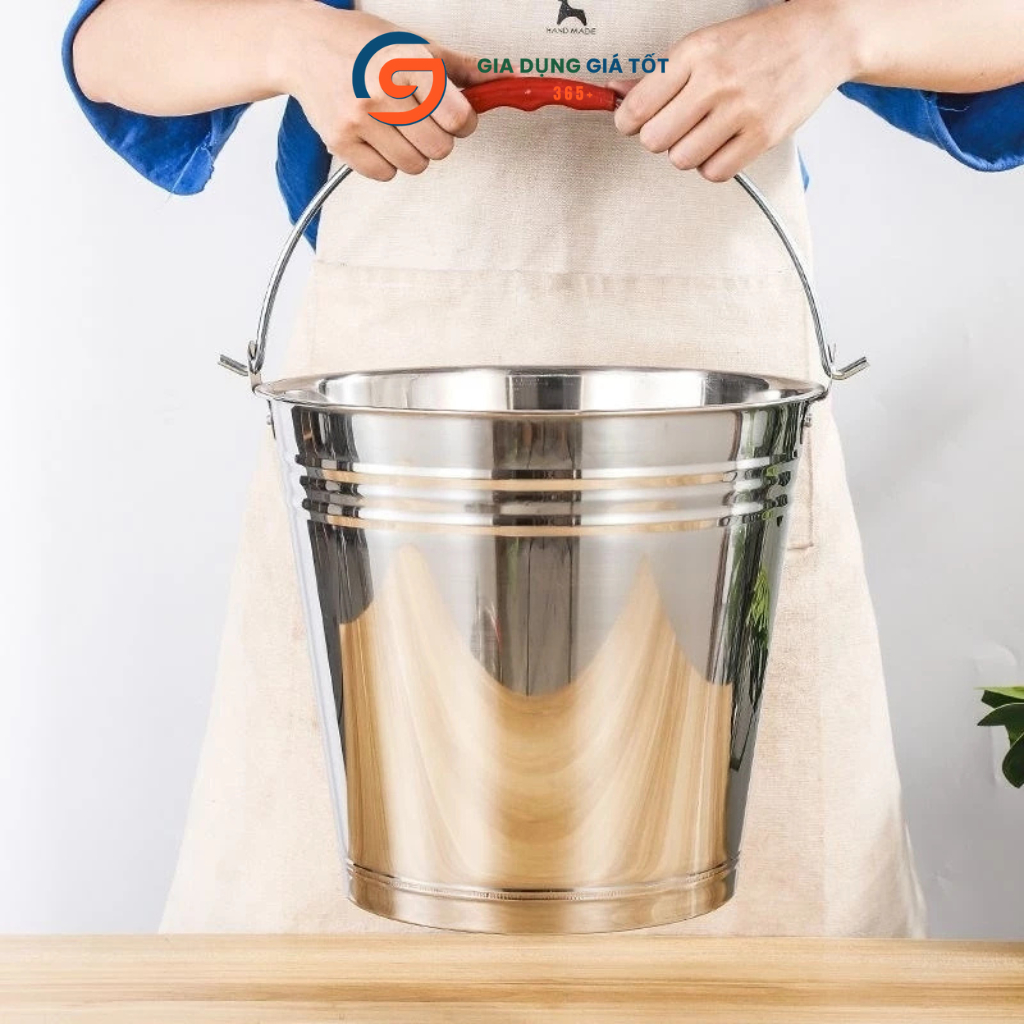 Xô inox đựng đá có quai xách - xô inox dày sáng bóng, thau inox đựng nước đa năng nhiều size
