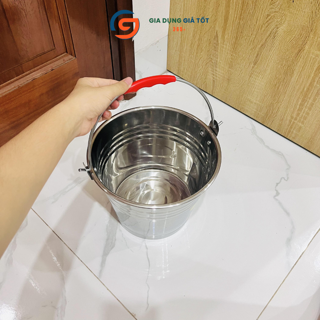 Xô inox đựng đá có quai xách - xô inox dày sáng bóng, thau inox đựng nước đa năng nhiều size