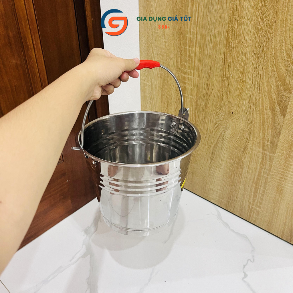 Xô inox đựng đá có quai xách - xô inox dày sáng bóng, thau inox đựng nước đa năng nhiều size