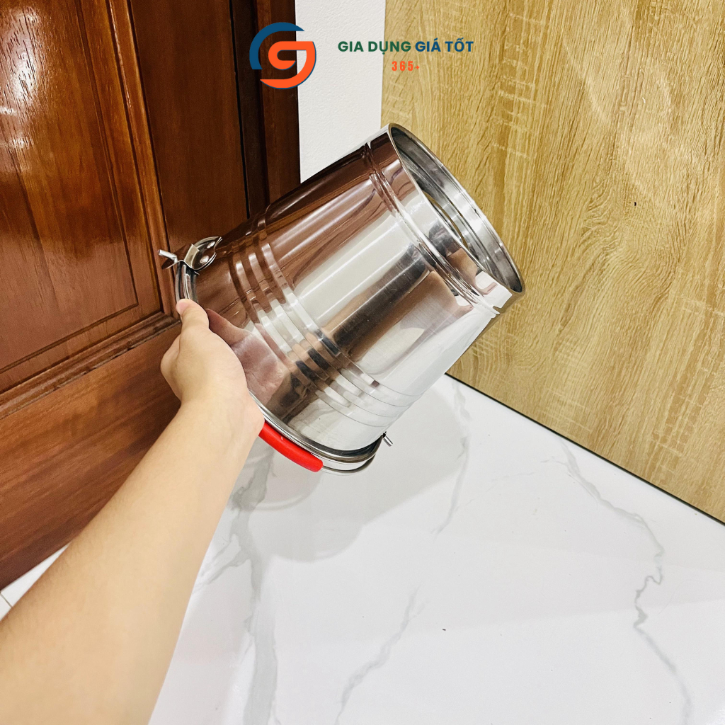 Xô inox đựng đá có quai xách - xô inox dày sáng bóng, thau inox đựng nước đa năng nhiều size