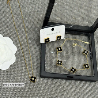 set trang sức cỏ 4 lá đính đá hoa viền vàng xinh nhẹ nhàng