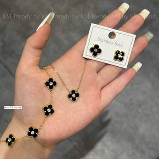 set trang sức cỏ 4 lá đính đá hoa viền vàng xinh nhẹ nhàng