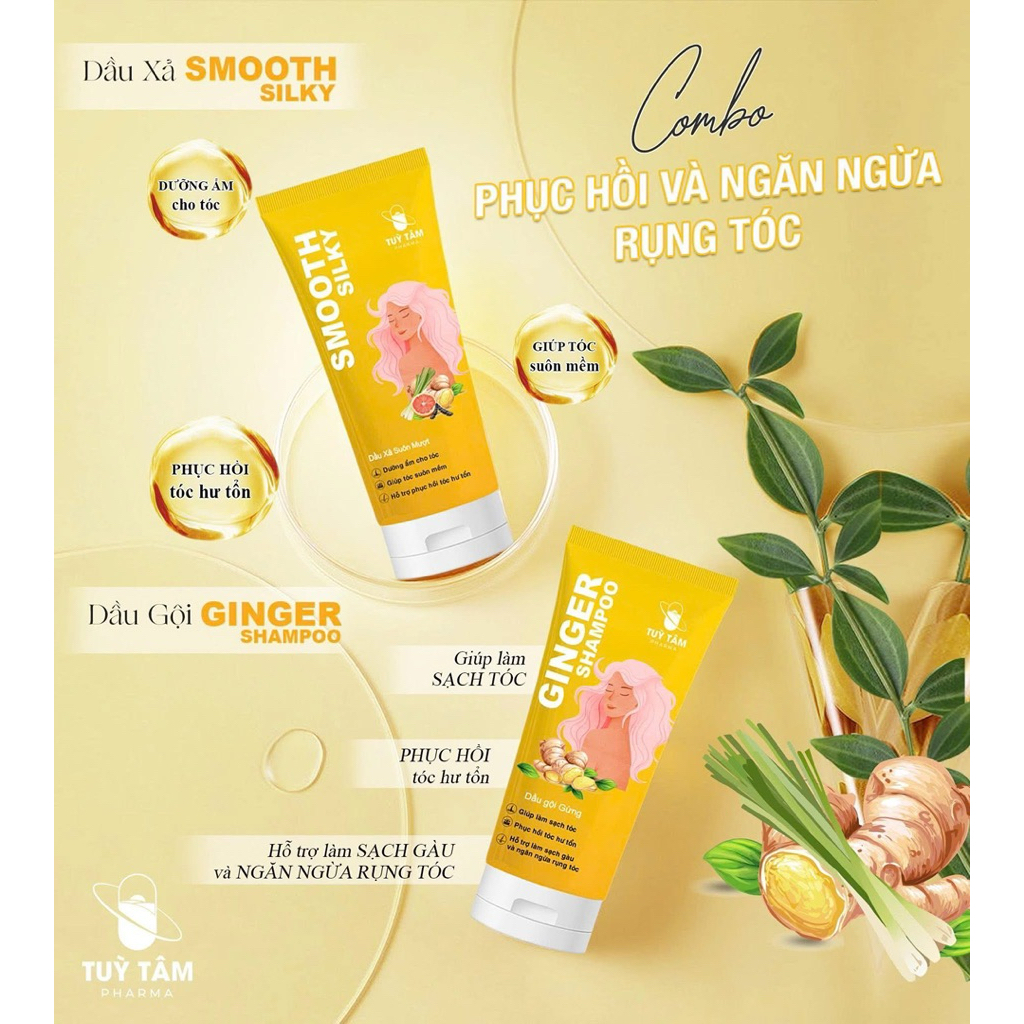 Dầu gội đầu gừng - dầu xả tinh chất sả giúp dưỡng ẩm làm suôn mềm, hỗ trợ phục hồi tóc hư tổn - Tuỳ Tâm pharma 350ml