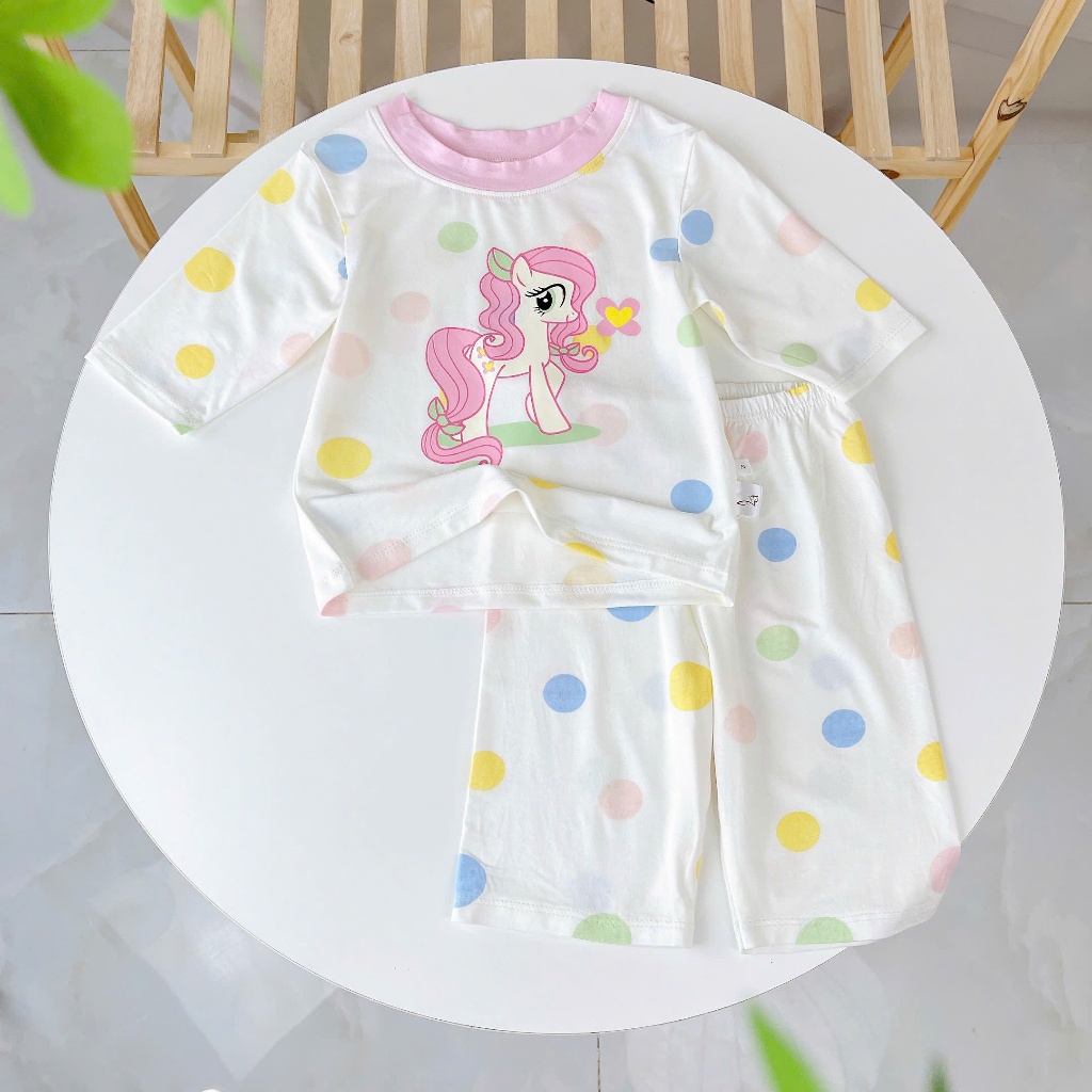 Bộ lửng bé gái 95% sợi sồi Modal Ice Cool Lá Homewear A303, đồ bộ quần lỡ bé gái họa tiết kỳ lân unicorn