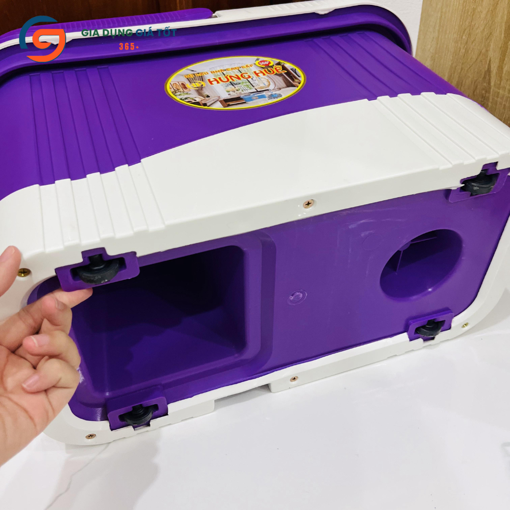 Bộ lau nhà cao cấp Hưng Huê xô có bánh xe - lồng inox quay 360 độ, kèm 2 đầu lau thay thế