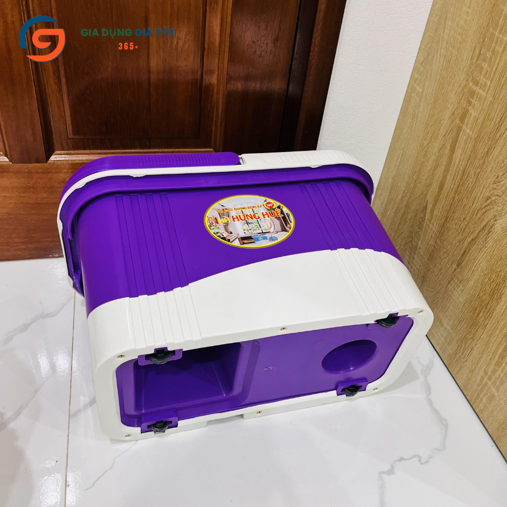 Bộ lau nhà cao cấp Hưng Huê xô có bánh xe - lồng inox quay 360 độ, kèm 2 đầu lau thay thế