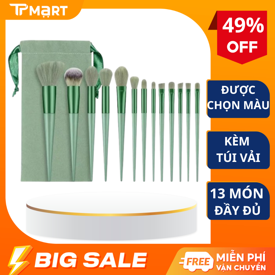 Bộ 13 cọ trang điểm kèm túi đựng phấn nền chất lượng cao Phấn má hồng bóng lớn kabuki mix trang điểm dụng cụ làm đẹp