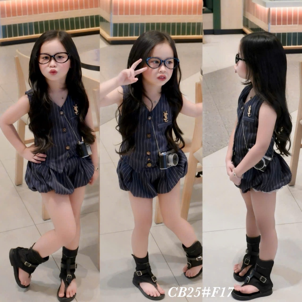 đồ bé gái, set đồ bé gái áo kẻ vest mix quần kẻ bí siêu xinh 10-35kg ...