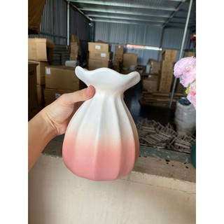 (thanh lý lỗ Bát Tràng _ giá dùng thử) Lọ hoa gốm sứ men mát dáng túi phúc cao 18cm Bát Tràng