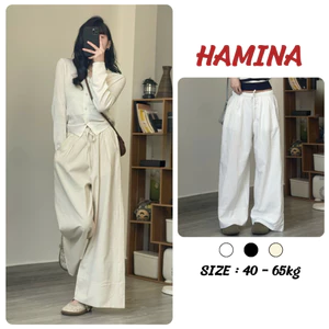 Quần Ống Rộng Nữ Hamina Cạp Chun Vải Linen Xước Cao Cấp Mềm Mại Thoáng Mát Đa Năng Mùa Hè Bigsize 440