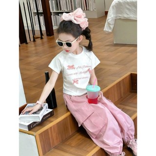 [B&G] Sét bộ áo thun cotton kèm quần dài kaki hồng dễ thương cho bé gái từ 10-45kg(2-12 tuổi)