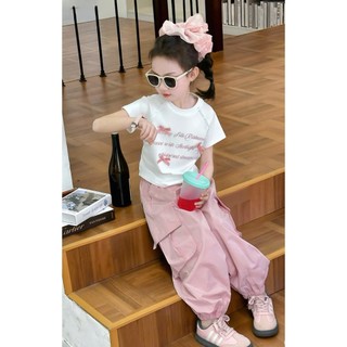 [B&G] Sét bộ áo thun cotton kèm quần dài kaki hồng dễ thương cho bé gái từ 10-45kg(2-12 tuổi)