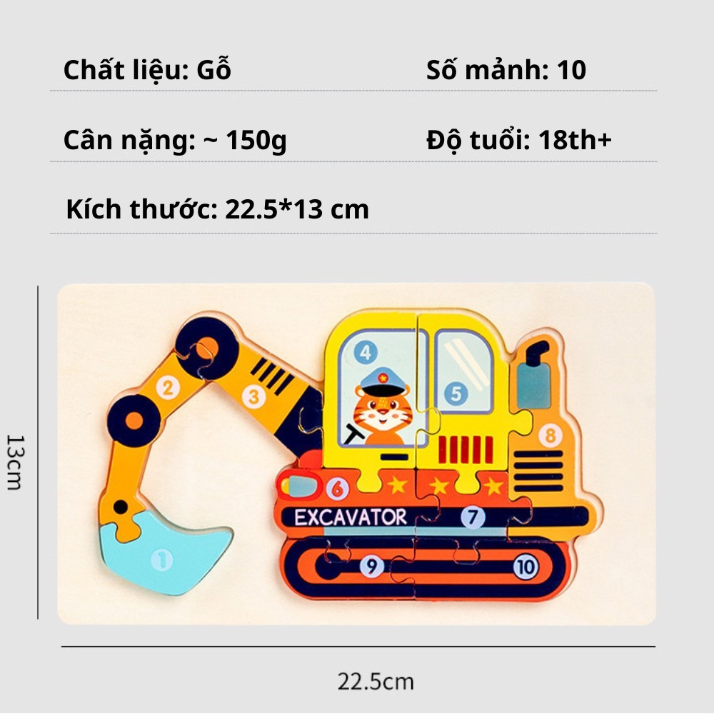 Đồ Chơi Tranh Xếp Hình Số 1-10 Các Phương Tiện Giao Thông Bằng Gỗ 3D Cho Bé, Đồ Chơi Thông Minh