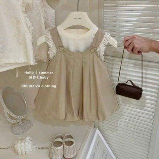 [B&G] Sét váy yếm thô hàn kèm áo thun tăm ba lỗ  mềm mát cho bé gái từ 10-45kg(2-12 tuổi)