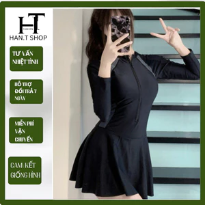 DB073 TNX [Size M,L,XL]Bikini đồ bơi đi biển một mảnh dây kéo PHỐI SỌC MÀU form váy có quần bảo hộ BIKINI HAN.T DKV 073