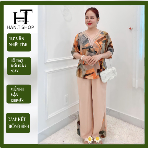 Ms12 ĐỒ BỘ TRUNG NIÊN LỤA MANGO CAO CẤP CỔ PHỐI REN QUẦN 9 TẤC ( CỔ REN ) HAN.T SHOP