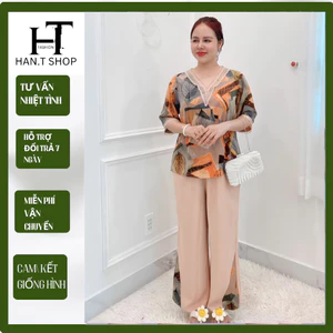 Ms12 ĐỒ BỘ TRUNG NIÊN LỤA MANGO CAO CẤP CỔ PHỐI REN QUẦN 9 TẤC ( CỔ REN ) HAN.T SHOP