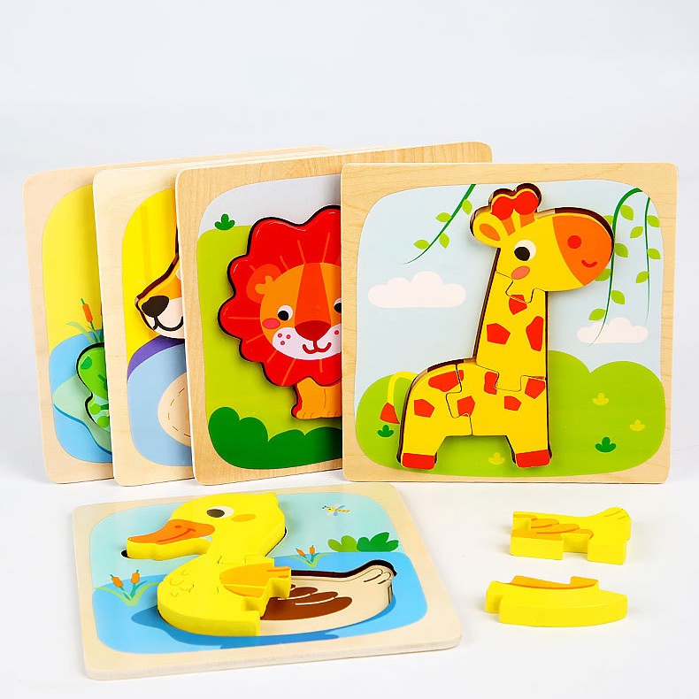 Đồ Chơi Ghép Hình Ghép Hình Gỗ Nổi 3D Hình Động Vật Dễ Thương - Giúp Bé Học Và Nhận Biết Các Con Vật