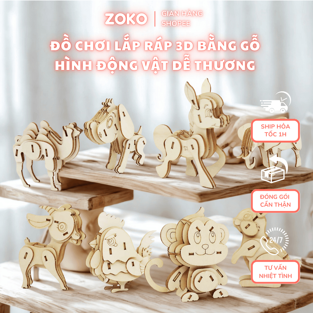 Đồ Chơi Lắp Ráp Mô Hình 3D Con Vật Bằng Gỗ - Đồ Chơi Phát Triển Tư Duy Cho Bé