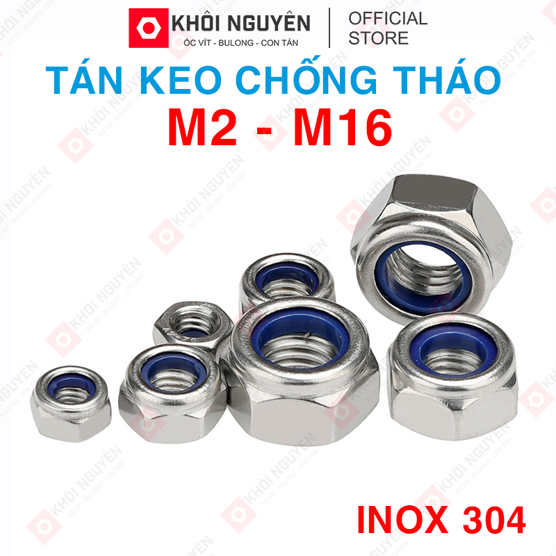 Đai Ốc, Tán Keo Chống Tháo, Chống Trượt Ecu Inox 304 Size M2, M2.5, M3 ...